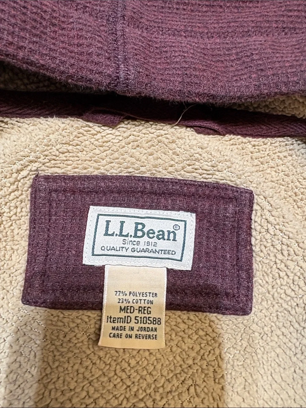 L.L. Bean Waffle Knit Maroon Hooded Robe sz M